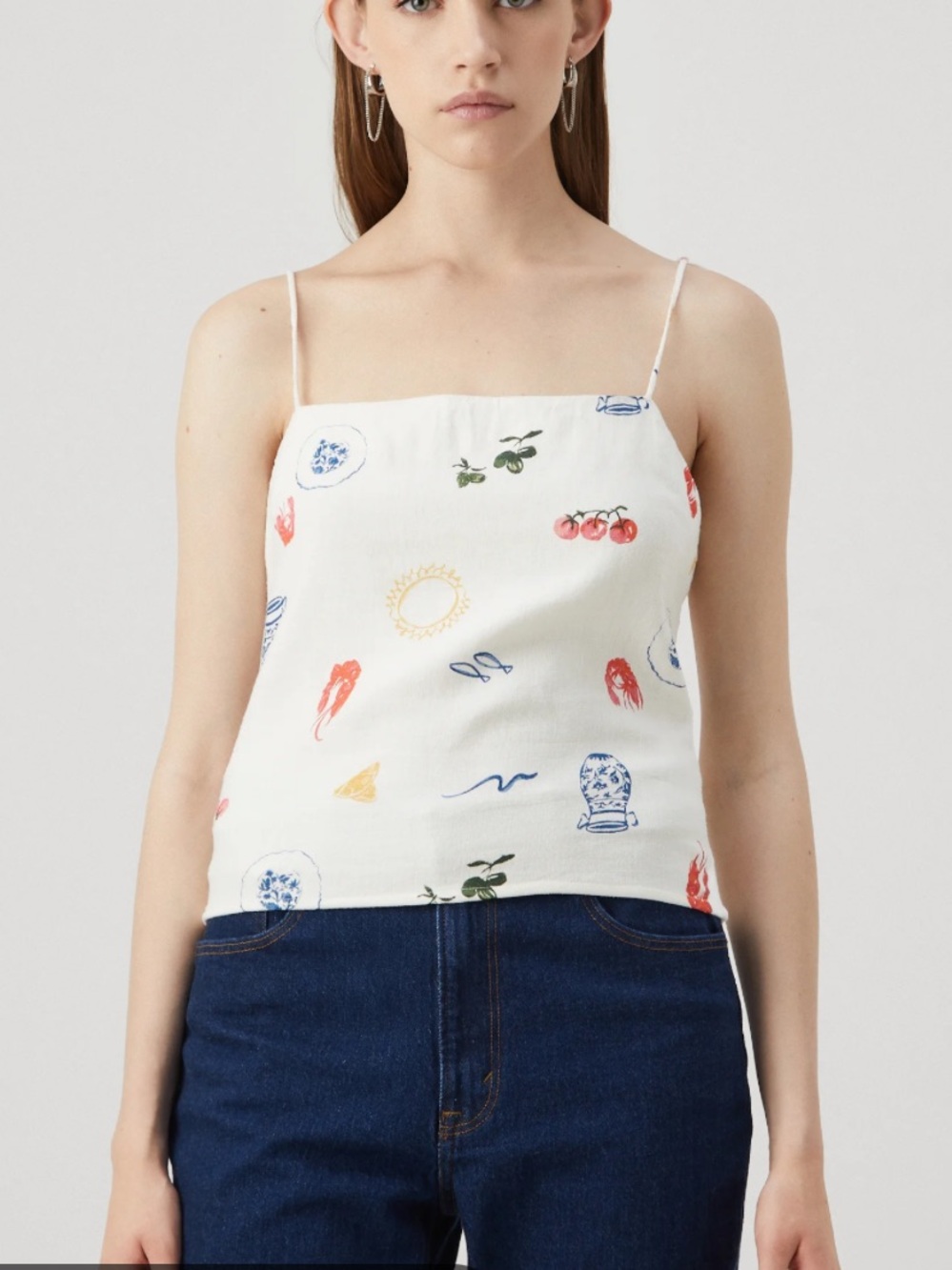 Abercrombie & Fitch White Tank Top with Multicolor Motif